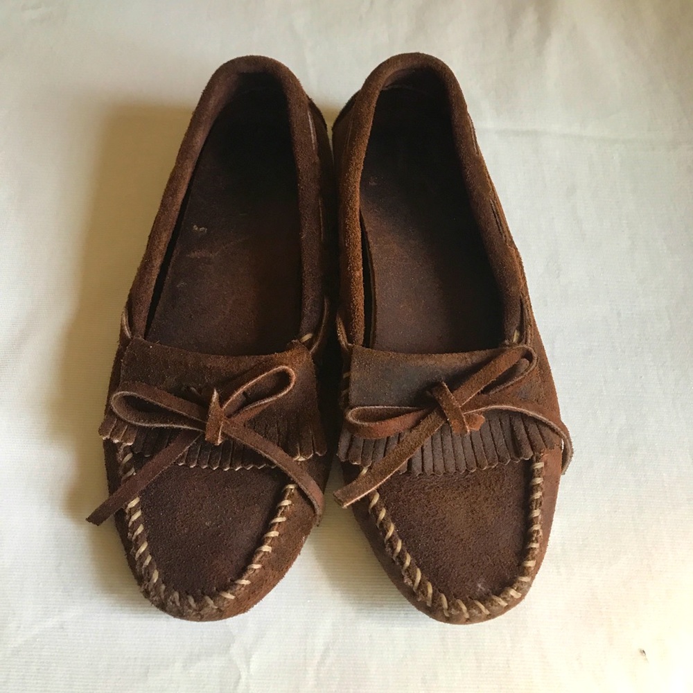 Brown Suede Minnetonka Kiltie Mocccasins